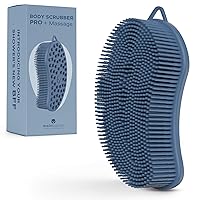 MainBasics Exfoliating Silicone Body Scrubber Pro 2-in-1 Shower Scrubber for Body Care, Silicone Loofah and Massager (Dark Blue, Body + Massage)