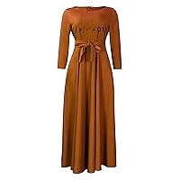 Womens Crew Neck Dresses Swing Fitted Dress Summer Simple Midi Dress Plus Size