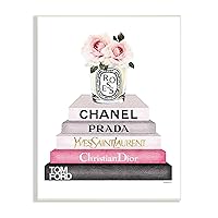 The Stupell Home Decor Collection Book Stack Fashion Candle Pink Rose