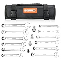 SORAKO 12 Piece Ratcheting Wrench Set, SAE 1/4-13/16 Chrome Vanadium Steel Wrenches, Combination Wrench Set for Car Repair and Household Equipment Repair with Handbag