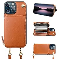 Bocasal Crossbody Wallet Case for iPhone 13 Pro Max, RFID Blocking Leather Purse Case with Card Holder, Protective Handbag Flip Cover with Zipper Wrist Strap Lanyard for Women 5G 6.7 Inch (Brown)