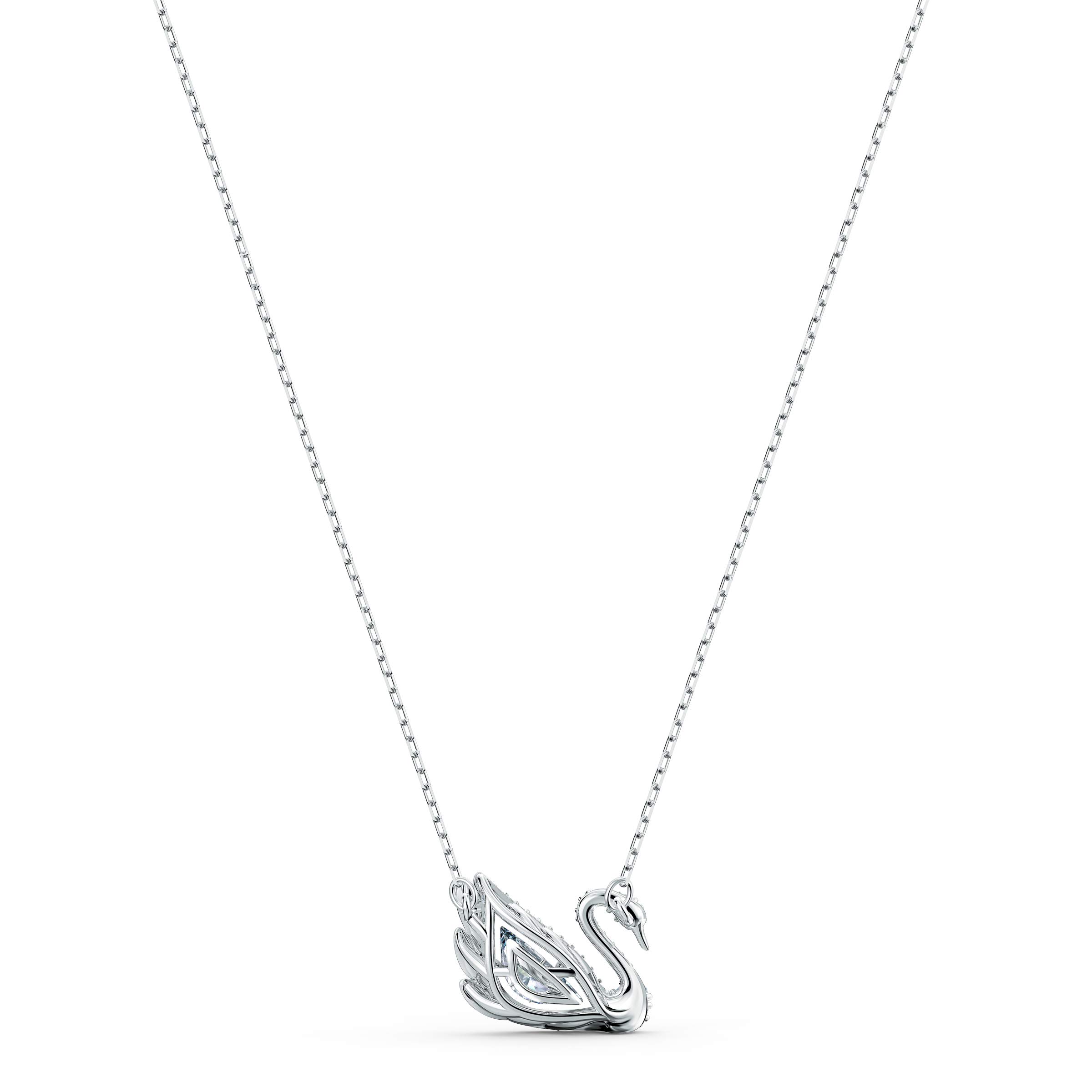SWAROVSKI Dancing Swan Necklace Jewelry Collection, Rhodium Finish, Blue Crystals, Clear Crystals