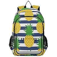 ALAZA Tropical Coconut Palm Trees Fruits Pineapples Summer Pineapple with Navy Striped Backpacks Travel Laptop Backpack