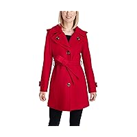 LONDON FOG Women's Double Lapel Thigh Length Button Frontwool Coat with Belt