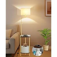 Lightdot 57IN Floor Lamp with Shelves, Mid Century Gold Standing Lamps with Bulb and Storage Bag Included, Farmhouse End Table with Lamp Attached for Living Room Bedroom Sofa Corner