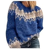 Color Block Mohair Chunky Knit Pullover Sweater, Casual Long Sleeve Raglan Shoulder Fuzzy Sweater for Fall & Winter Blue