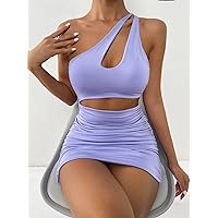 TLULY Dress for Women One Shoulder Cut Out Ruched Bodycon Dress (Color : Lilac Purple, Size : X-Small)