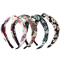 4Pcs Headbands for Women,Floral Pattern Knotted Wide Headbands Cross Knot Hair Bands Vintage Hairband Turban Hoops Twist Headbands Accessories,Style 7