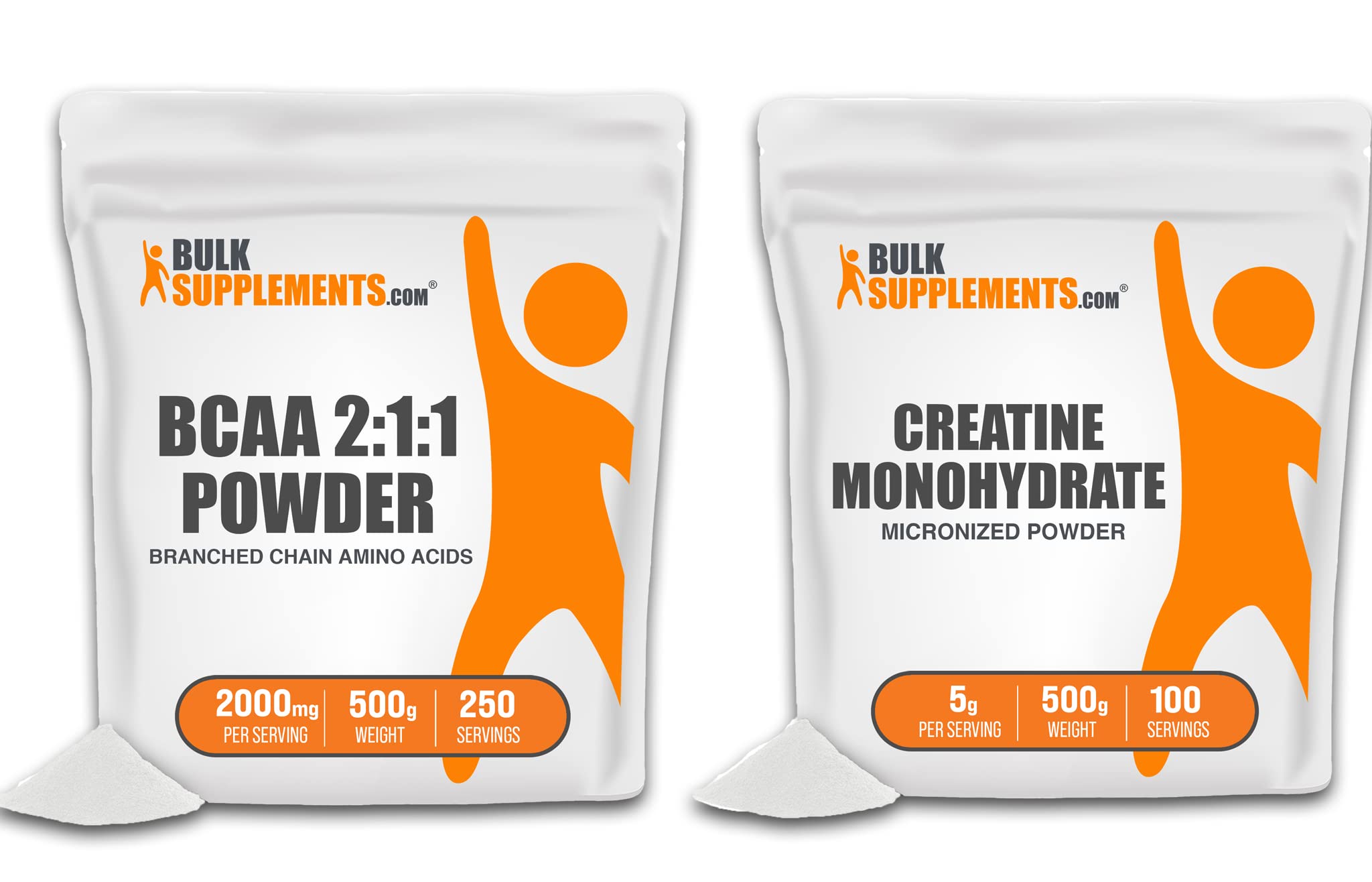 BULKSUPPLEMENTS.COM BCAA 2:1:1 Powder, 500g, with Creatine Monohydrate Powder (Micronized), 500g - Gluten Free, Soy Free, No Fillers Bundle