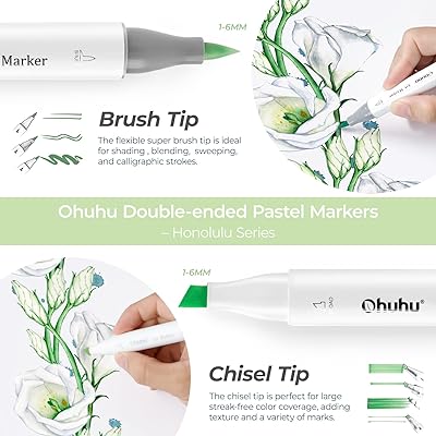  Ohuhu Pastel Markers Alcohol Based -96 Pastel Colors of  Honolulu Sweetness + Blossoming - Double Tipped Art Alcohol Markers for  Artist Adults' Coloring Illustration - Brush & Chisel - Refillable