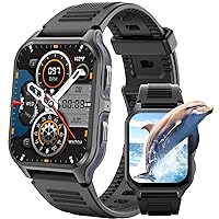 Military Smart Watch for Men with Bluetooth Calls 1.83'' HD 3ATM Waterproof Rugged Smartwatch 100+ Sport Modes Outdoor Fitness Tracker with Heart Rate Sleep Monitor Pedometer for iPhone Android