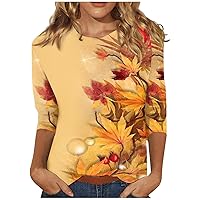 3/4 Sleeve Tops for Women Plus Size Cute Print Graphic Tees Blouses Casual Basic Pullover Shirts