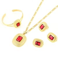 NA Ethiopian African Huge Stone Popular Pendant Earrings Bangle 24K Gold Color Classical Jewelry Set