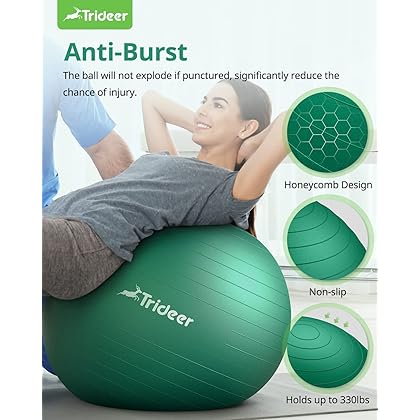 Trideer Exercise Ball for Physical Therapy, Swiss Ball Physio Ball for Rehab Exercises, Workout Fitness Ball for Core Strength, Yoga Ball for Balance & Flexibility