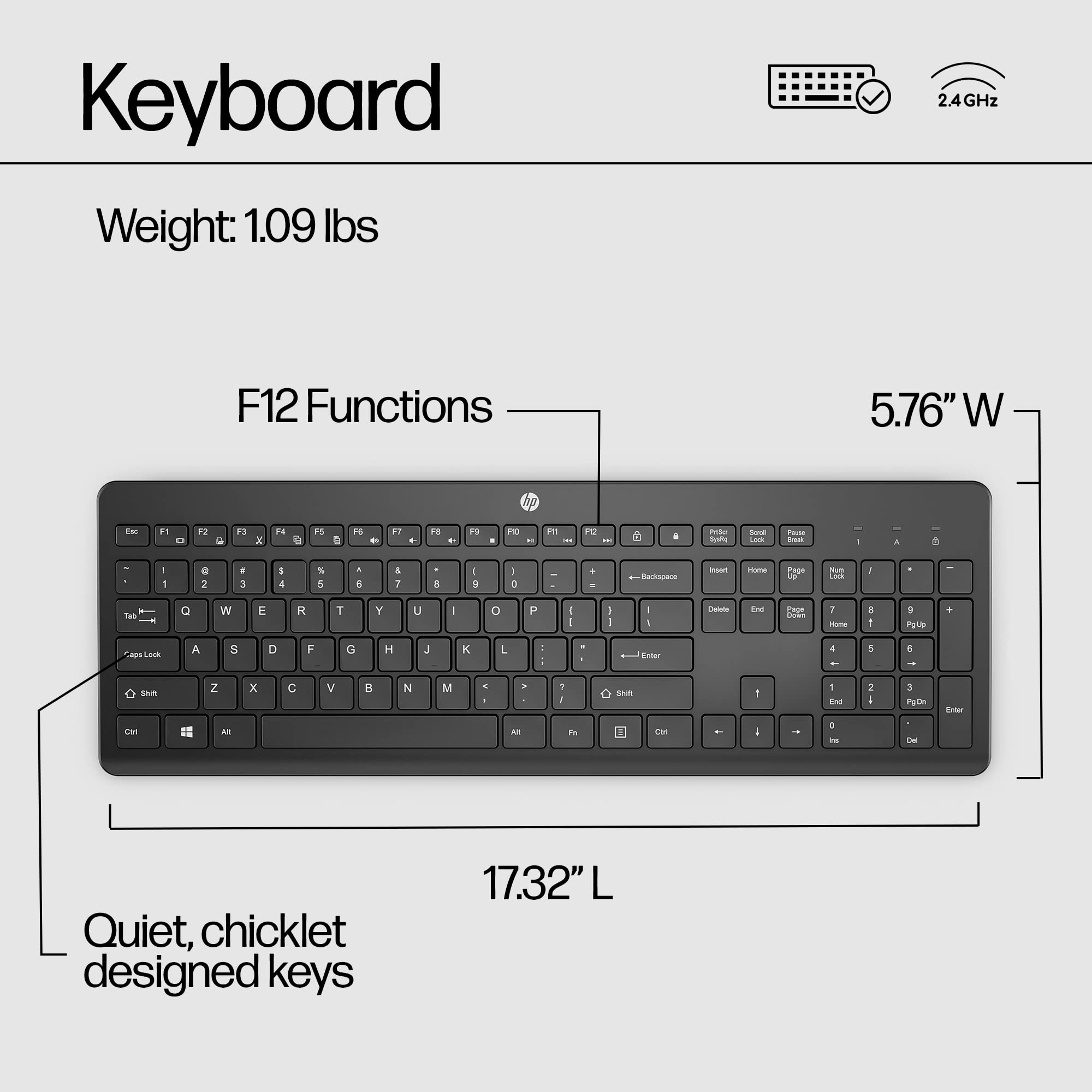 HP 230 Wireless Keyboard - Wireless Connection - Low-Profile, Quiet Design - Windows & Mac OS - Laptop, PC Compatible - Shortcut Keys & Number Pad - Long Battery Life (‎3L1E7AA#ABA),Black