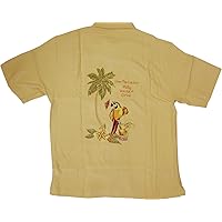 Polly Knows Best Men's Embroidered Silk Herringbone Weave Woven Shirt in Maize - M