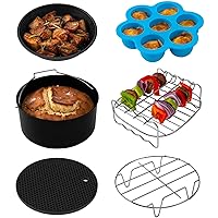 COSORI Air Fryer Accessories, Set of 6 for Most 3.7Qt and Larger Oven Cake&Pizza Pan, Skewer Rack, Nonstick, Dishwasher Safe Black