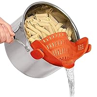 VIGOR PATH Clip on Strainer Colander - Cooking Strainer with Silicone Grip - Pot Strainer for Pasta, Meat, Vegetables, Fruit, Ground Beef and More - Fits All Pots and Bowls! (Orange)