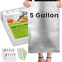 10pcs 5 Gallon Mylar Bags for Food Storage - 10 Mil Thick - Mylar Bags 5 Gallon with Oxygen Absorbers 2500cc - Zipper Resealable Mylar Bags - Bolsas Mylar 5 Galones