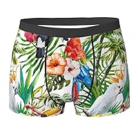 Toucans Parrot palm tree leaves Print Men's Boxer Briefs Underwear Trunks Stretch Athletic Underwear