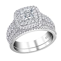 Newshe Jewellery AAAAA Cz Wedding Rings for Women Engagement Ring Sets Sterling Silver 1.7Ct Princess Cross Size 4-13