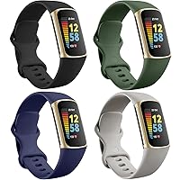 Maledan Compatible with Fitbit Charge 5 Bands/Fitbit Charge 6 Bands, 4 Pack Waterproof Flexible Sport Replacement Band for Fitbit Charge 6/Charge 5 Fitness Tracker Women Men, Large