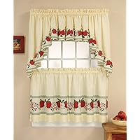 Red Delicious Country Apples 3-Piece Window Curtain Tier Set, Ivory, 56-Inch X 24-Inch