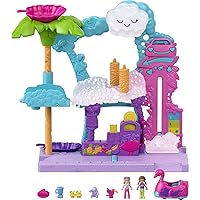 Polly Pocket Playset, 2 Micro Dolls with Toy Car, Water Play & Color Change Accessories, Pollyville Flamingo Fun Car Wash