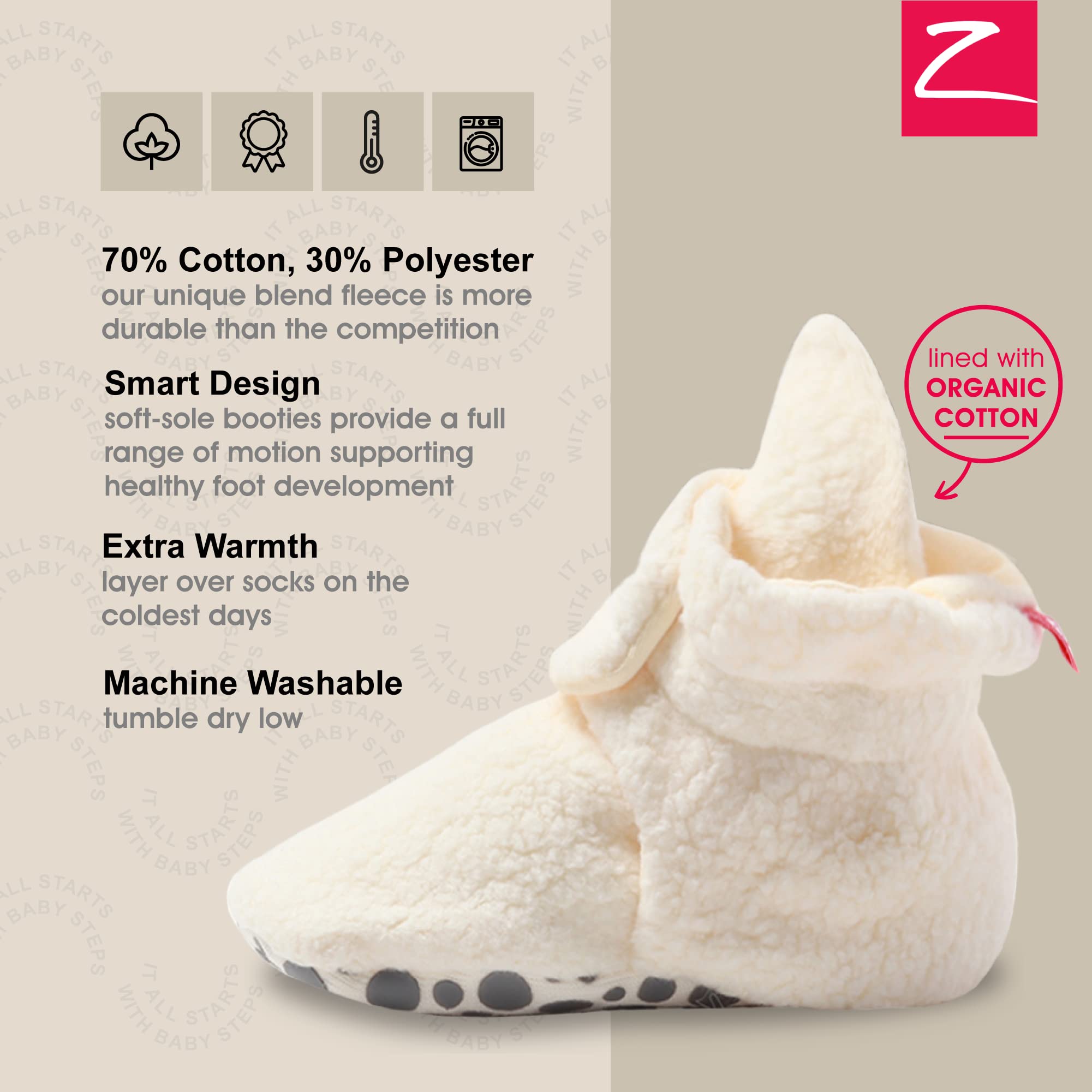 Zutano Unisex Fleece Baby Booties with Organic Cotton Lining, Newborn Essentials