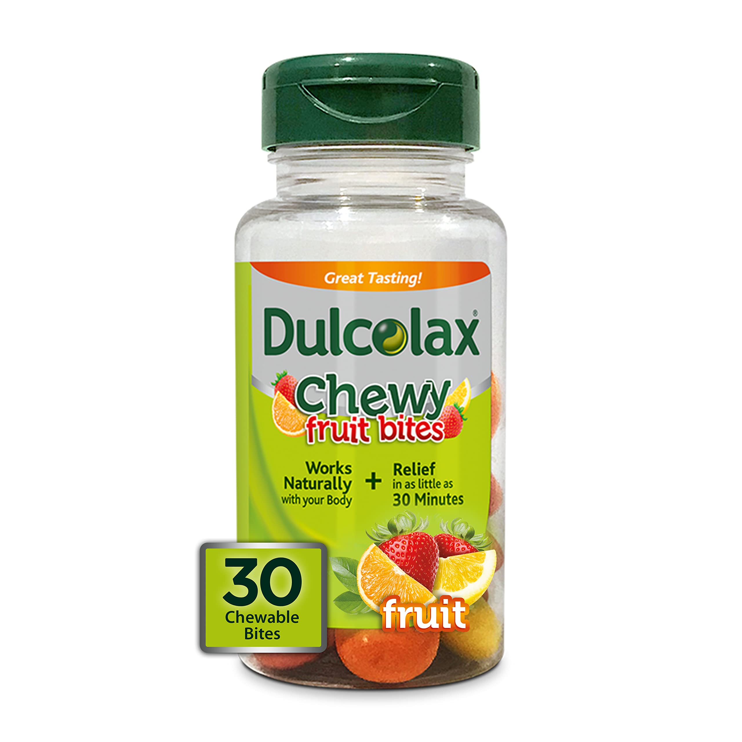 Dulcolax Chewy Fruit Bites, Saline Laxative, Assorted (30ct) Cramp-Free Constipation Relief