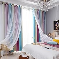 Star Curtains Blackout Curtains for Bedroom Cute Curtains Kids Curtains Rainbow Curtains, Curtains 96 Inches Long 2 Panels, Purple & Blue Curtains, 42 X 96 Inches