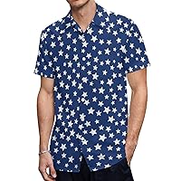 Navy Blue Night Sky Stars Men's Shirts Short Sleeve Hawaiian Shirt Beach Casual Work Shirt Tops