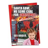 NobleWorks - Humorous Merry Christmas Card with Envelope (4.63 x 6.75 Inch) - Xmas Greeting Card Holiday Stationery Notecard - Coal for Christmas 1850
