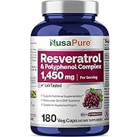 Resveratrol & Polyphenol Complex 1450mg 180 Vegetarian Caps (Non-GMO, Gluten Free) Vitamin C