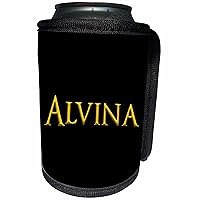 3dRose Alvina popular girl name in the USA. Yellow on black... - Can Cooler Bottle Wrap (cc-376738-1)