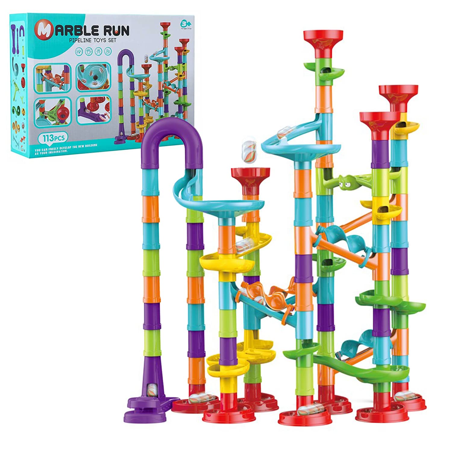 Marble Run for Kids Ages 4-8 - Maze Game DIY Educational Playset Birthday Gift for Ages 3+,Track Pipe Building Blocks Glass Marbles for Kids Birth Day Preschool, Toys for 3 Year Old Boys Christmas