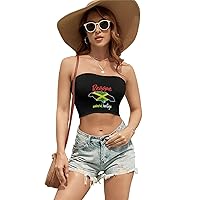 Reggae Jamaica Roots Music Map Flag Women's Sexy Crop Top Casual Sleeveless Tube Tops Clubwear for Raves Party