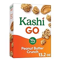 Kashi GO Cold Breakfast Cereal, Vegan Protein, Fiber Cereal, Peanut Butter Crunch, 13.2oz Box (1 Box)