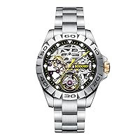 BODERRY Original Urban Mens 72H Power-Reserve Stainless Steel Skeleton Watches Fashion Automatic-Self-Winding Mechanical Luminous Wrist Watch with Rubber/Leather Strap