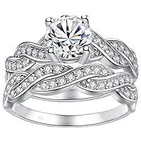 2.00ct Eternity Real 925 Sterling Silver Wedding Engagement 2 pc Set Bridal Anniversary Cubic Zircon Ring for Women Ladies Girls size 4-11.5