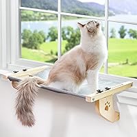 AMOSIJOY Cat Sill Window Perch Sturdy Cat Hammock Window Seat with Wood & Metal Frame for Large Cats, Easy to Adjust Cat Bed for Windowsill, Bedside, Drawer and Cabinet