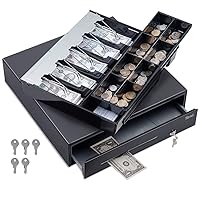 Tera Auto Open Cash Drawer with Micro Switch Fully Removable Tray 16.3” Heavy Duty 5 Bill 8 Coin Cash Register for POS System Media Slot 24V RJ12 Key-Lock for Small Business Retail Store Model 415R