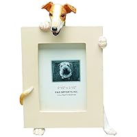 Greyhound, Fawn and White Picture Frame Holds Your Favorite 2.5 by 3.5 Inch Photo, Hand Painted Realistic Looking Greyhound Stands 6 Inches Tall Holding Beautifully Crafted Frame, Unique and Special Greyhound Gifts for Greyhound Owners