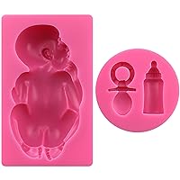Large Baby with Feeding Bottle and Pacifier 2 pcs Set Molds, non stick sugarcraft Sugar paste, Chocolate, Fondant, Butter, Resin, Cabochon, Polymer Clay, gum paste, Wax, Candle, Soap Mold