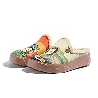 UIN Women's Mules Fashion Comfort Travel Art Painted Chunky Shoes Wide Toe Casual Household Slippers Slip On Loafers