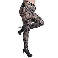 Women Designer Patterned Knitted Tights Hollow Out Pantyhose High Waist Sheer Lace Fishnet Stockings