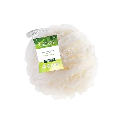 EcoTools Delicate EcoPouf Bath Sponge, Recycled Delicate and Exfoliating Bath Sponge Body Scrubber Loofah for Shower and Bath, Assorted Colors, Green, White, Pink, and Gray, 4 Count (60g Each)
