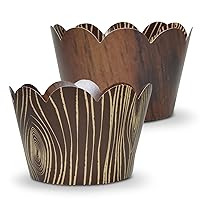 Wood Grain Cupcake Wrapper - Bridal & Wedding Decor Supplies, Woodland Animal Forest Themed Baby Shower, Wild One Birthday Party Decoration, Neutral Woodgrain, Hunting Camping Theme Picnic - 24 Count