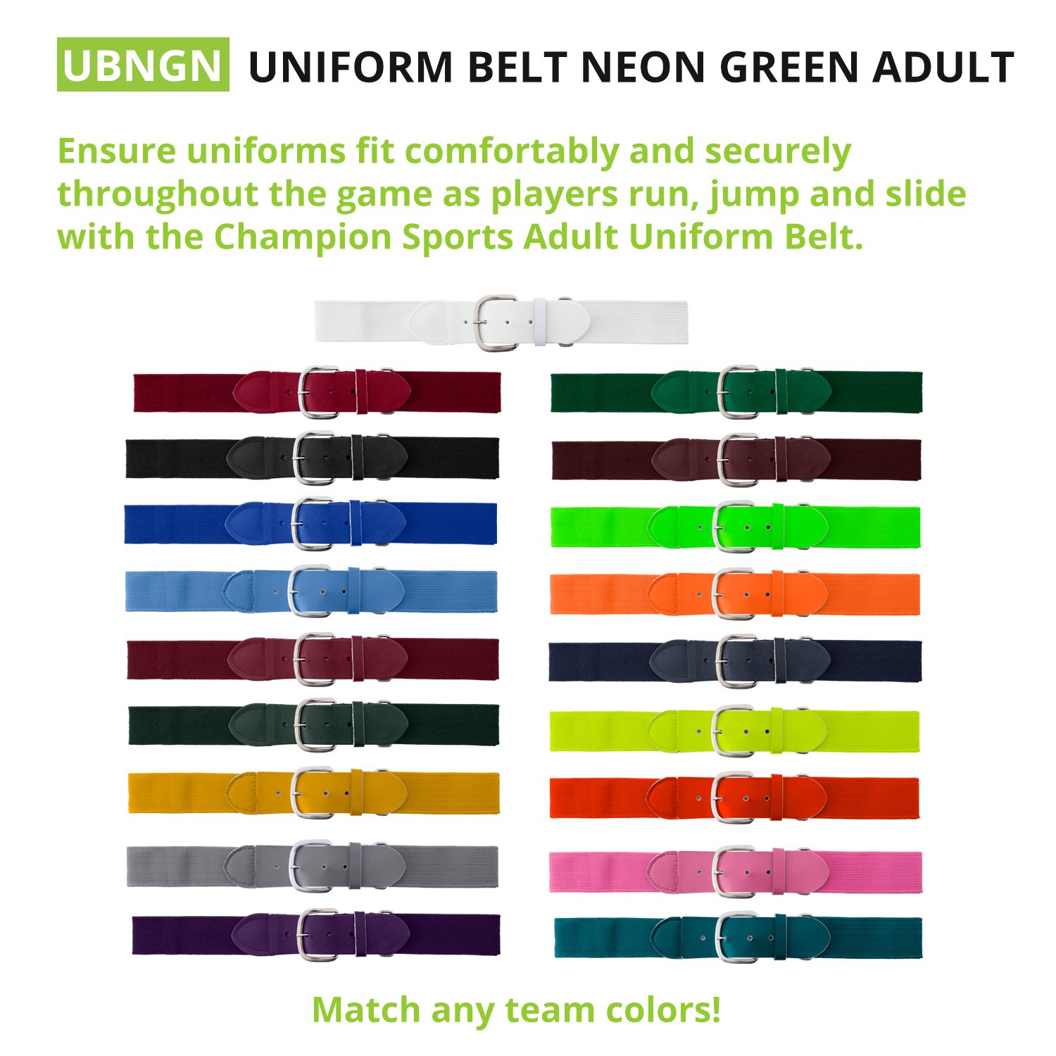 Champion Sports Adult and Youth Baseball/Softball Uniform Belts - in Multiple Colors