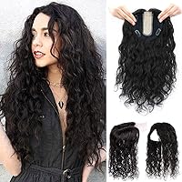 13x14cm U-shaped Silk Base Hair Toppers Hair Pieces for Women Real Human Hair with Thinning Hair,Long Curly Wavy Hair Topper Clip in Hairpieces for Top Thin Loss Hair 16
